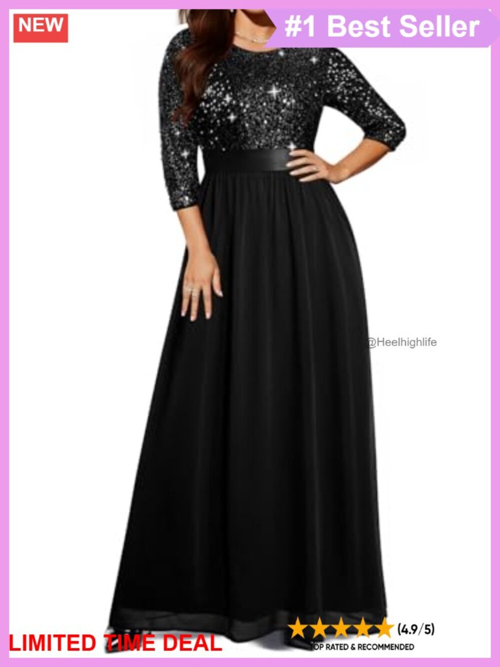 Plus Size Sequin Formal Evening Dress Wedding Guest A-Line Maxi